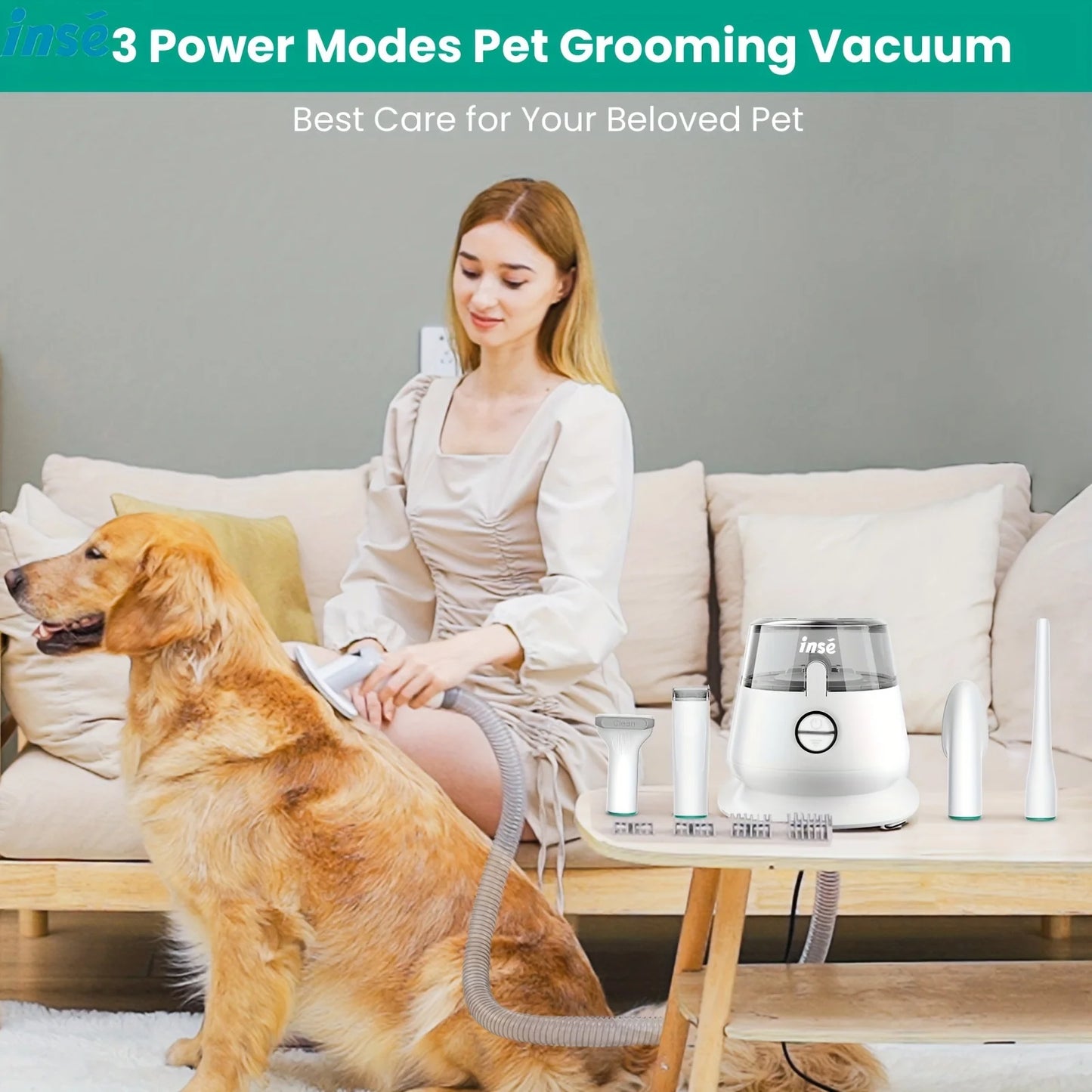 INSE P20 Pet Grooming Vacuum Kit - 5-in-1 Low Noise, 17KPa Suction, Dog Hair Clipper & Deshedding Tool - Deribla Store