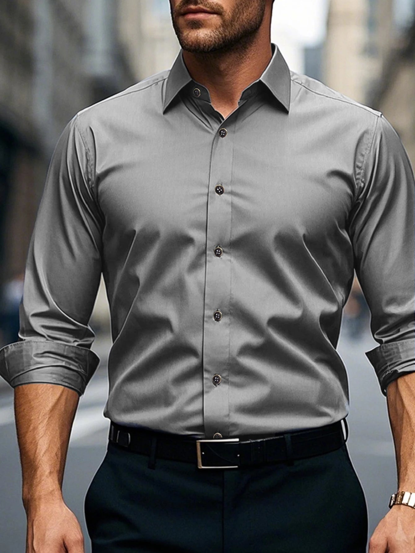 FGKKS Men Casual White Shirt Brand Fashion Solid Color Long