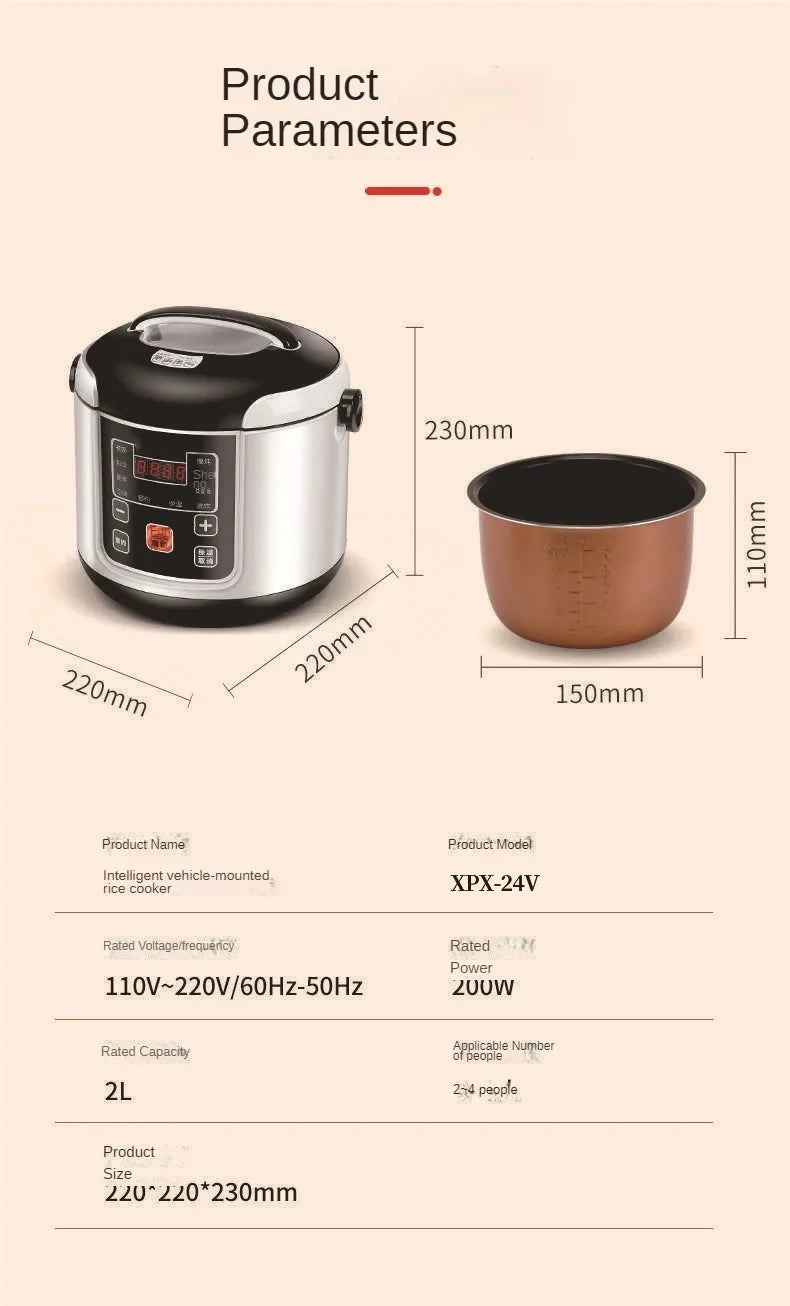 2L Portable Car Rice Cooker - 12V/24V Electric Mini Multicooker for Truck & Car Travel - Deribla Store