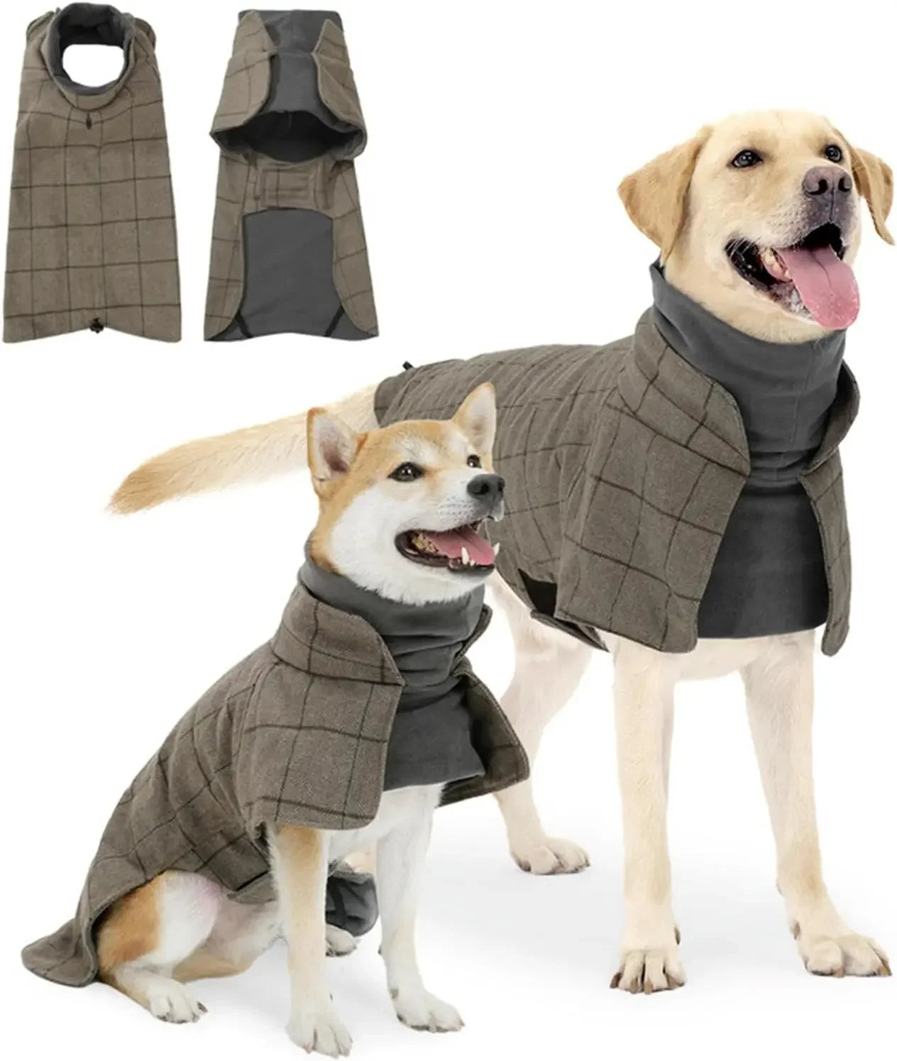 Plaid Dog Winter Coat - Fleece Lined Windbreaker Jacket for All Breeds - Deribla Store
