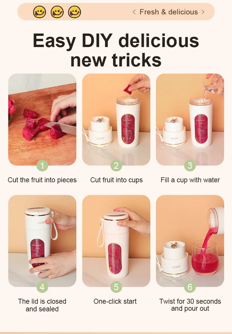 Rechargeable Portable Juicer - 14-Blade Fast Mixing Blender with 2400mAh Battery (400ml) - Deribla Store