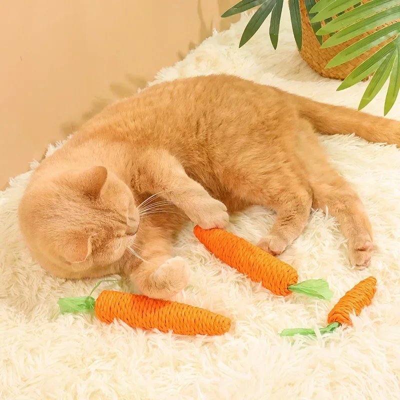 Carrot Cat Toy with Sound - Sisal Teething Stick, Bite-Resistant Dental Chew Toy - Deribla Store