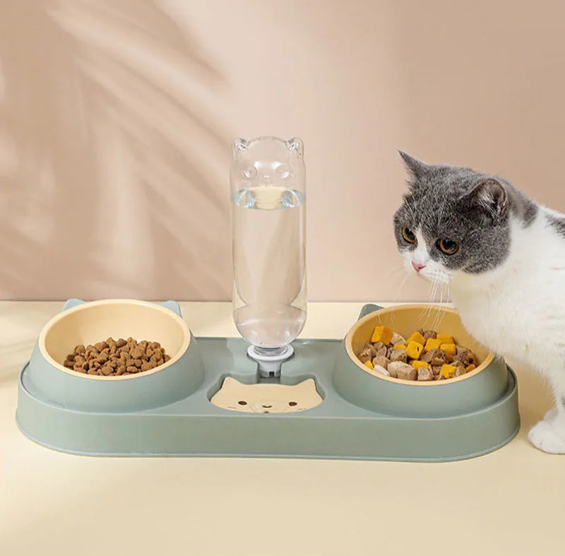 3-in-1 Elevated Cat Feeder - Double Bowl with Automatic Water Dispenser for Cats & Small Dogs - Deribla Store