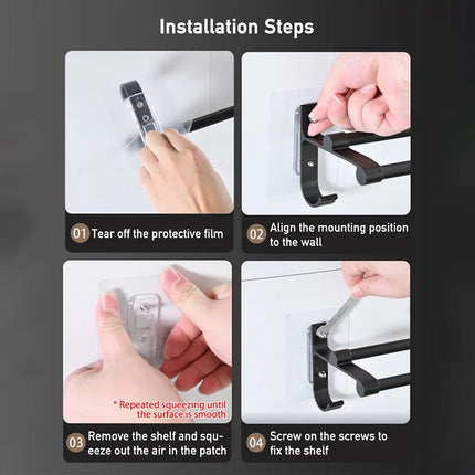 Bathroom Hand Towel Rack - No-Drill Wall Mount 2-Tier