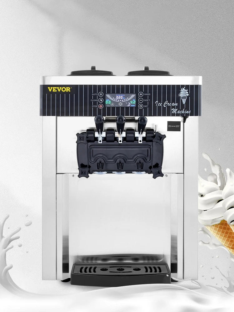 Commercial Soft Serve Ice Cream Machine - 3-Flavor 2200W with LED Display & Auto Clean (20-28L/H) - Deribla Store