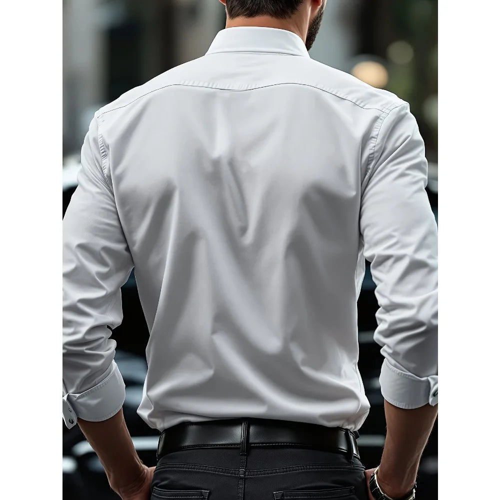 FGKKS Men Casual White Shirt Brand Fashion Solid Color Long