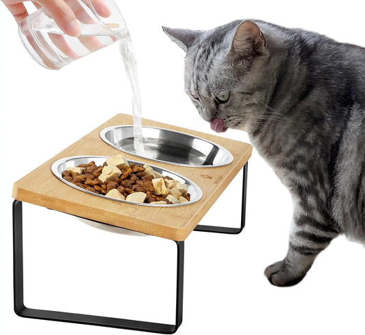 Elevated Cat Bowl Set - 15° Tilted Anti-Vomit Feeder with Non-Slip Mat - Deribla Store