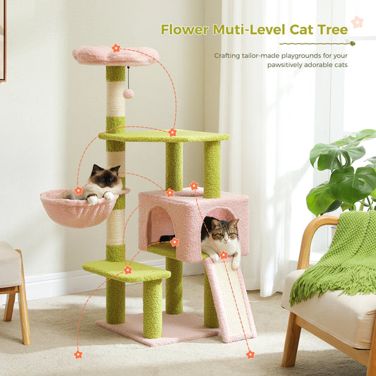 Flower Cat Tree - Multi-Level Tower with Sisal Posts, Hammock & Ramp for Indoor Cats - Deribla Store
