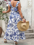 Elegant Women s Summer Dress with Floral Print V Neckline