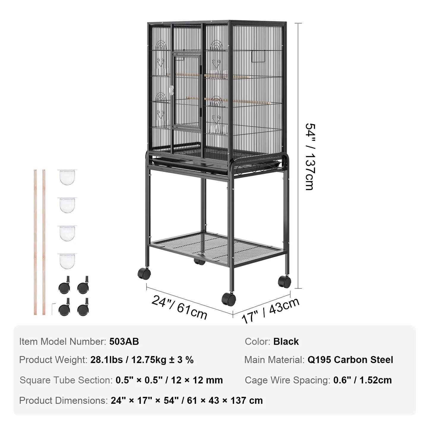 VEVOR Large Flight Bird Cage 52/54" - Carbon Steel Standing Cage with Rolling Stand for Parrots & Cockatiels - Deribla Store