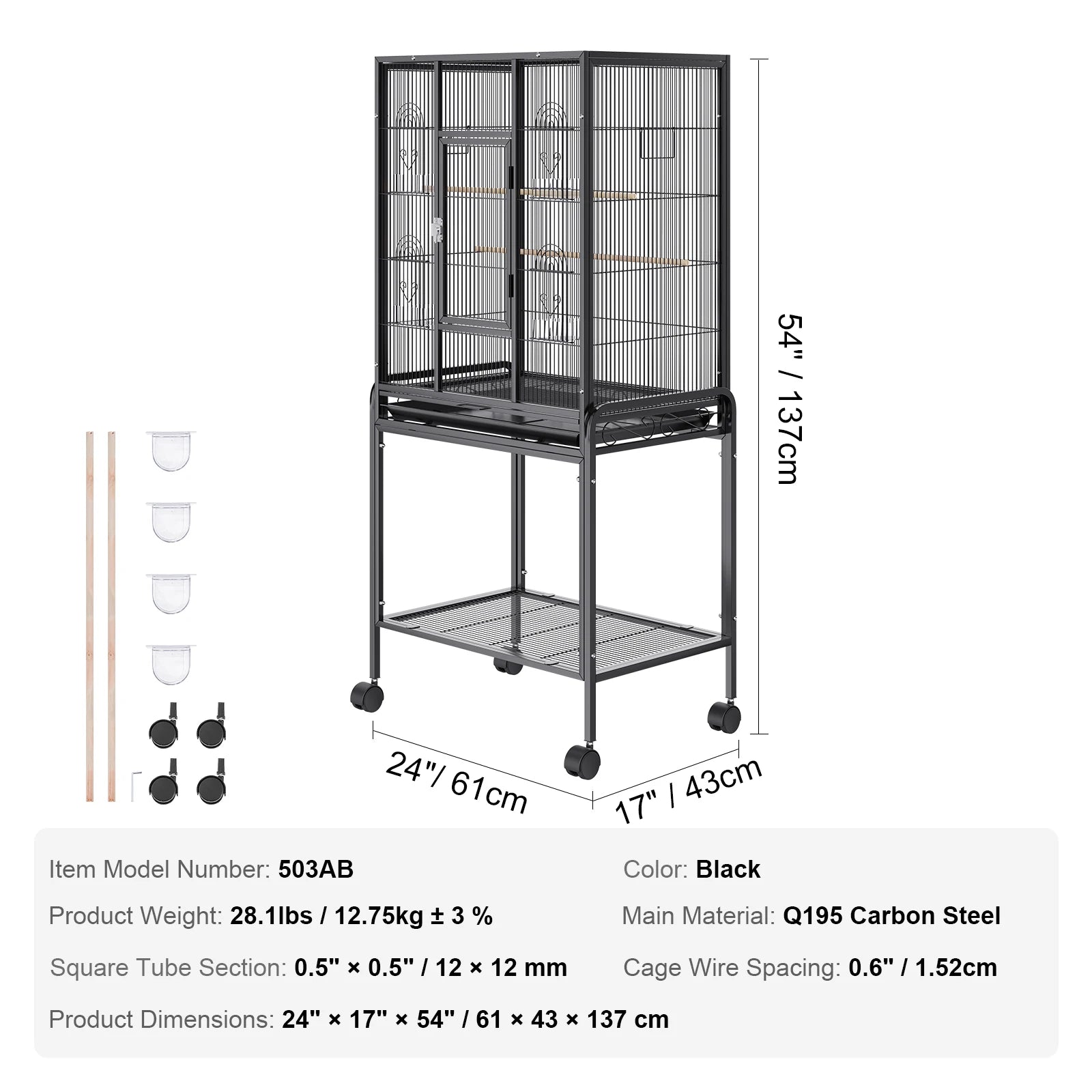 VEVOR Large Flight Bird Cage 52/54" - Carbon Steel Standing Cage with Rolling Stand for Parrots & Cockatiels - Deribla Store
