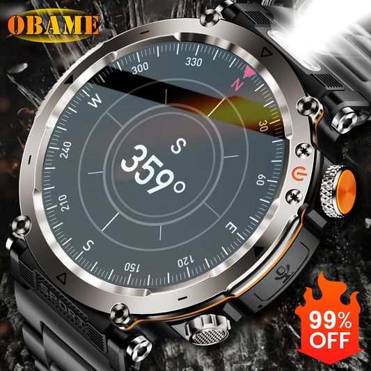 New 5ATM Outdoor Smart Watch Men 600mAh LED Flashlight