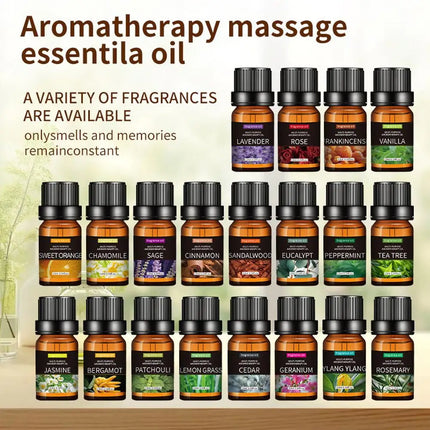 Pure Essential Oils - 10ml Aromatherapy & Massage Set