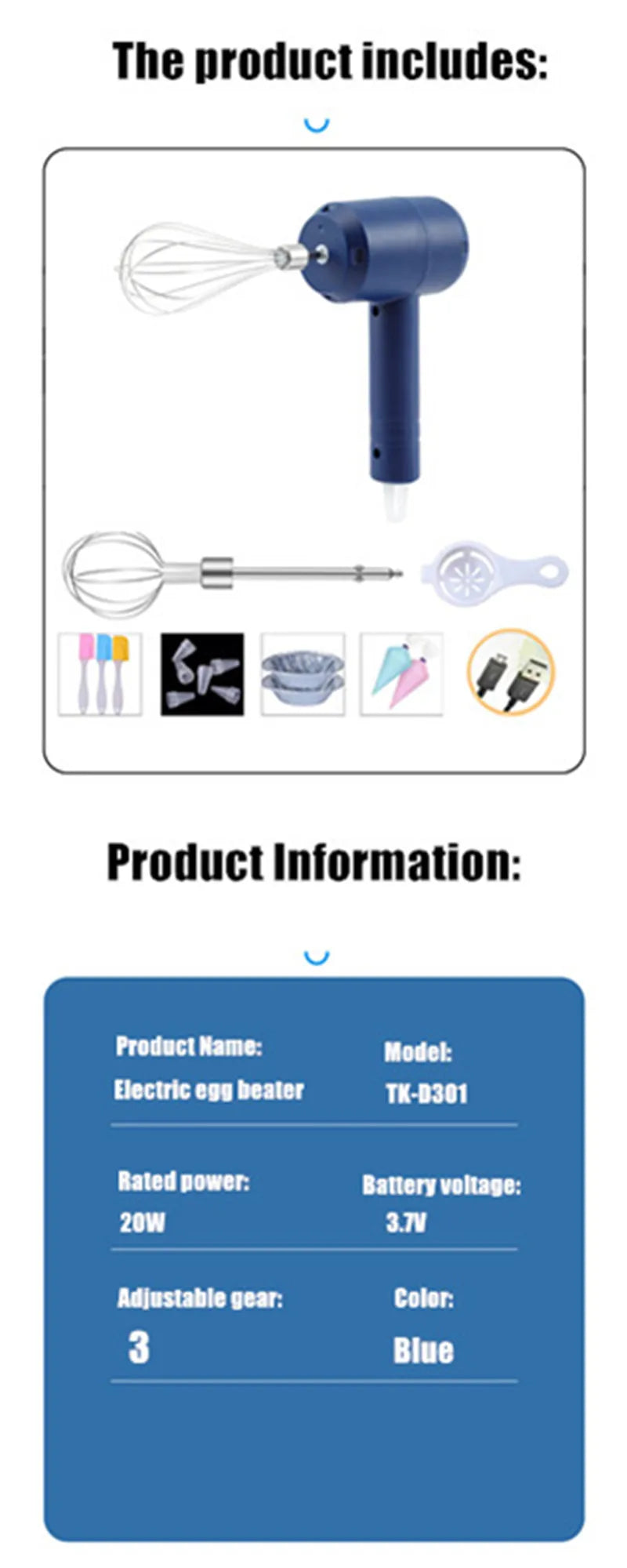 Electric Hand Mixer - 5-Speed Portable Egg Beater with Milk Frother & Dough Hooks - Deribla Store