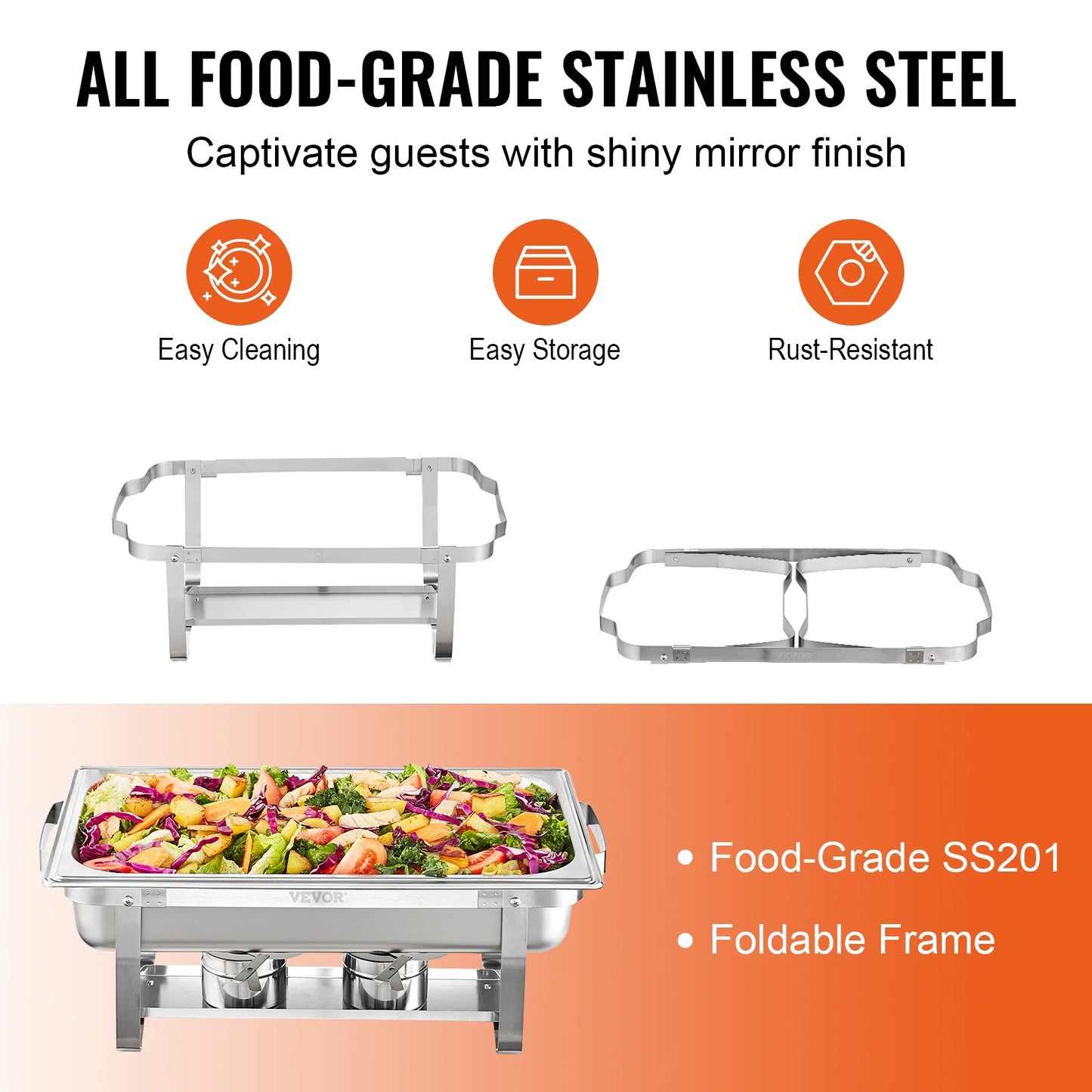 Chafing Dish Set 8QT Rectangle Stainless Steel