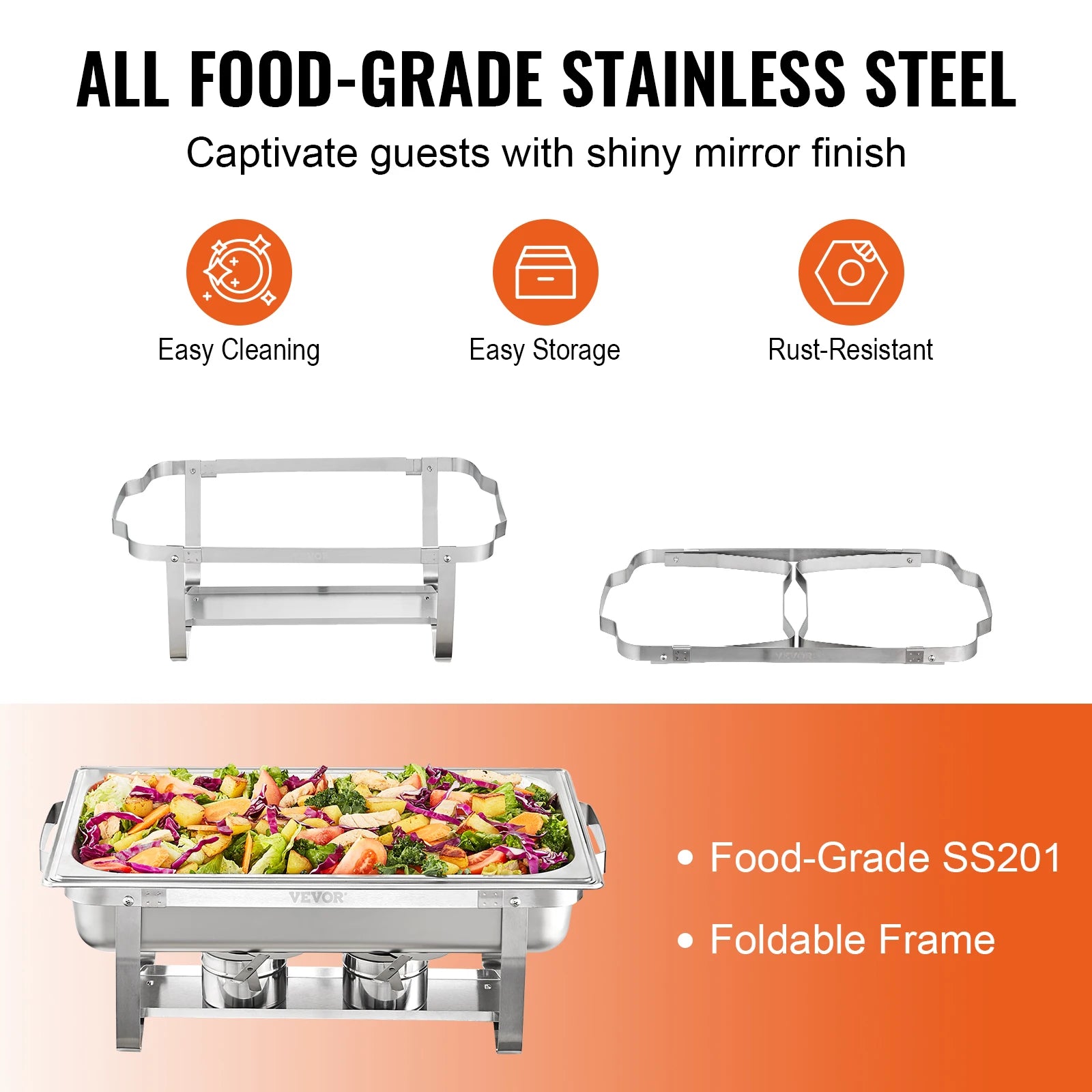 Chafing Dish Set 8QT Rectangle Stainless Steel