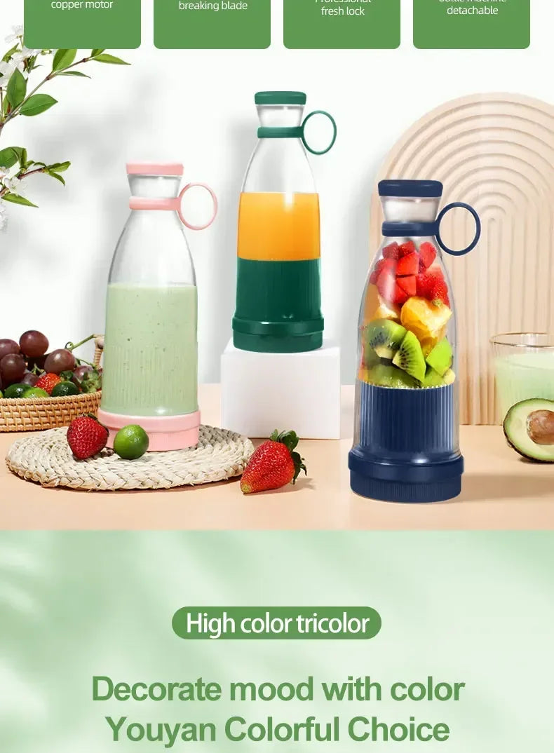 Electric Juicer Cup 6 Blades Blender Milkshake Machine USB Portable Fruit Milk Mixing Tool Mini Fresh Juice Blender - Deribla Store