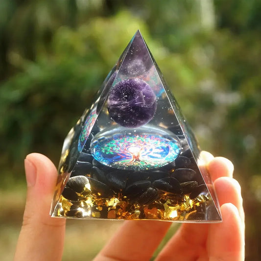 6cm Energy Pyramid Orgonite Reiki Natural Amethyst Ball Healing