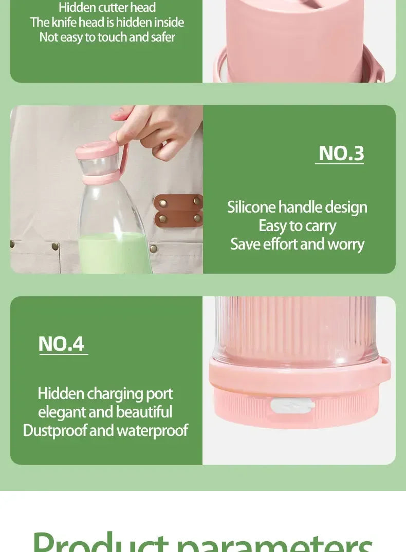 Electric Juicer Cup 6 Blades Blender Milkshake Machine USB Portable Fruit Milk Mixing Tool Mini Fresh Juice Blender - Deribla Store