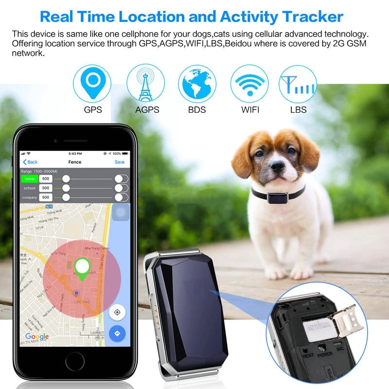 GPS Pet Collar Tracker - Waterproof Anti-Lost Locator with Long Standby & Footprint Tracking - Deribla Store