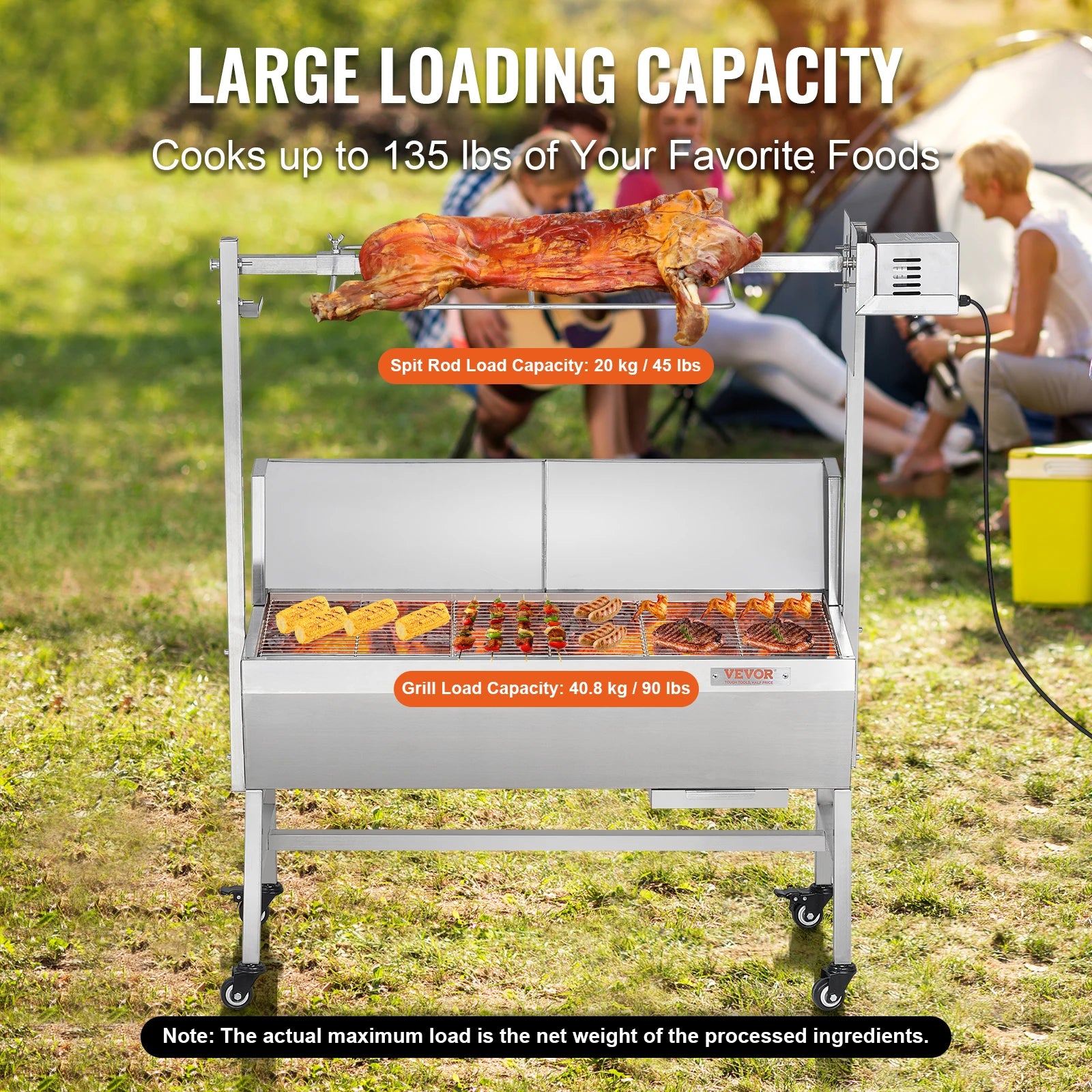 35-Inch Rotisserie Grill Electric Motor Charcoal Spit Roaster with Lockable Wheels - Deribla Store