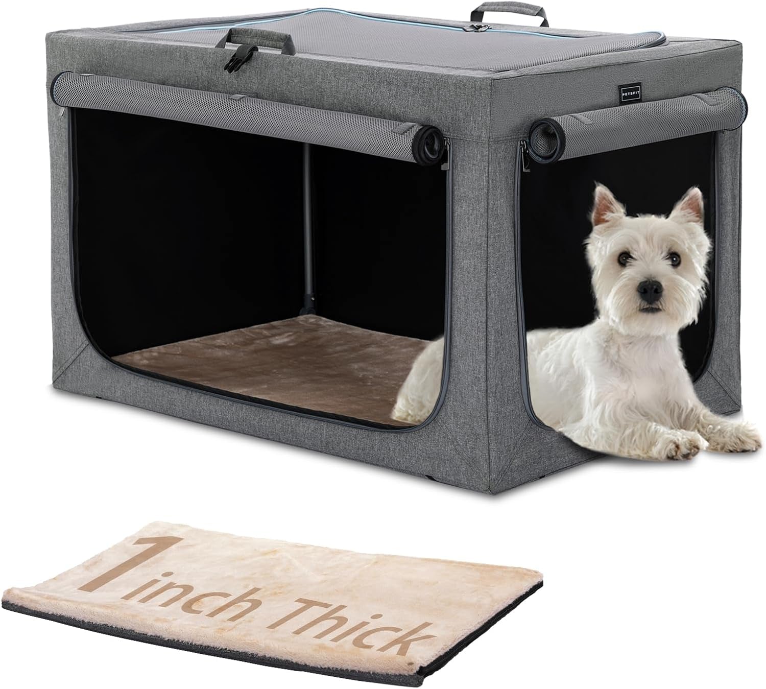 Portable Dog Crate, Soft Dog Crate - 24 Inch Easy Set-Up, Light, Sturdy, Comfy inside with Thicken Mat, Collapsible Crate for Home and Travel Black