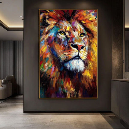 Abstract Animal Canvas Handmade Oil Painting Colorful Lion Painting Modern Stylish Animals Wall Art Home Living Room Decor - Deribla Store