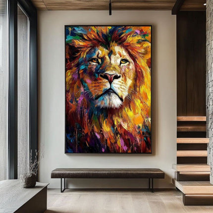 Abstract Animal Canvas Handmade Oil Painting Colorful Lion Painting Modern Stylish Animals Wall Art Home Living Room Decor - Deribla Store