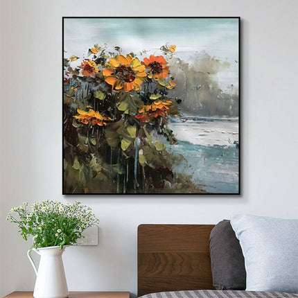 Abstract Countryside Oil Painting Hand Painted Rural Landscape With Sunflower Flowers Canvas Wall Art For Home Dining Room Decor - Deribla Store