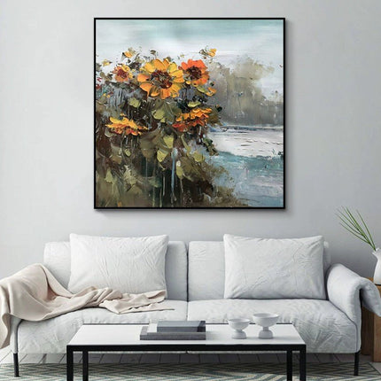 Abstract Countryside Oil Painting Hand Painted Rural Landscape With Sunflower Flowers Canvas Wall Art For Home Dining Room Decor - Deribla Store