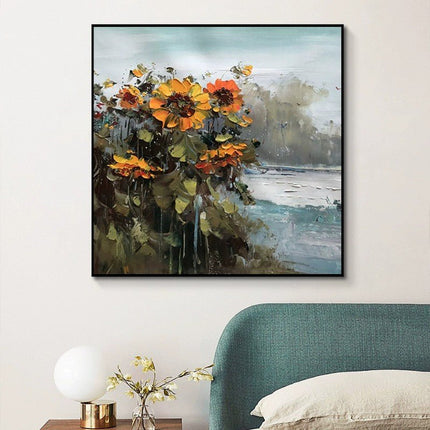 Abstract Countryside Oil Painting Hand Painted Rural Landscape With Sunflower Flowers Canvas Wall Art For Home Dining Room Decor - Deribla Store
