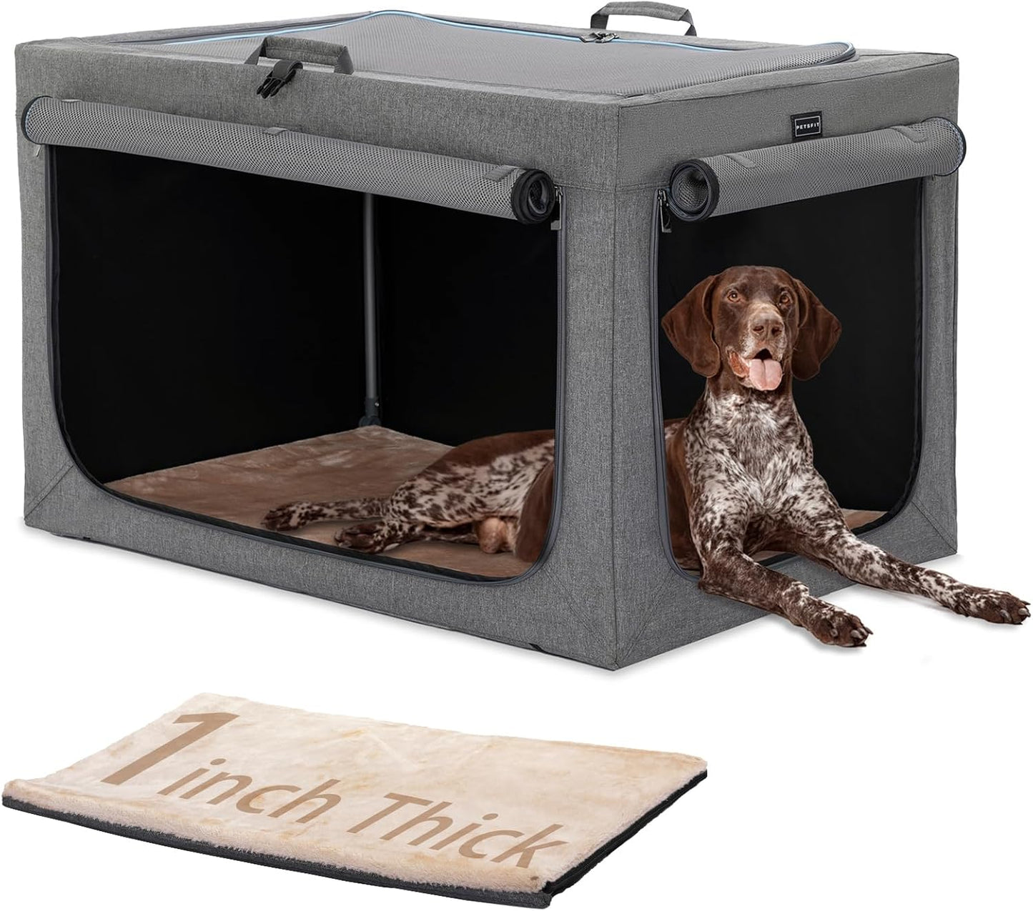 Portable Dog Crate, Soft Dog Crate - 24 Inch Easy Set-Up, Light, Sturdy, Comfy inside with Thicken Mat, Collapsible Crate for Home and Travel Black