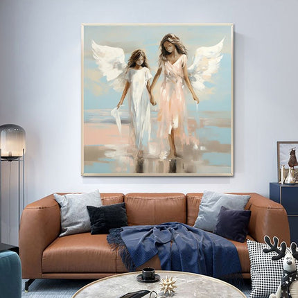 Angel Sisters Walking On Water Oil Painting On Canvas Handmade Modern Abstract Wall Art Pictures Religious Home Room Decor - Deribla Store