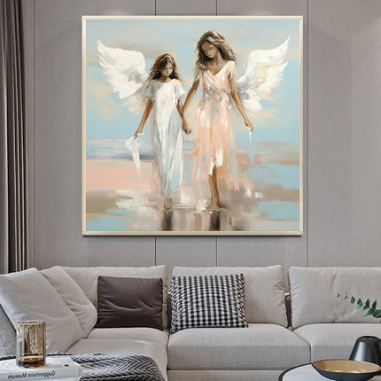 Angel Sisters Walking On Water Oil Painting On Canvas Handmade Modern Abstract Wall Art Pictures Religious Home Room Decor - Deribla Store