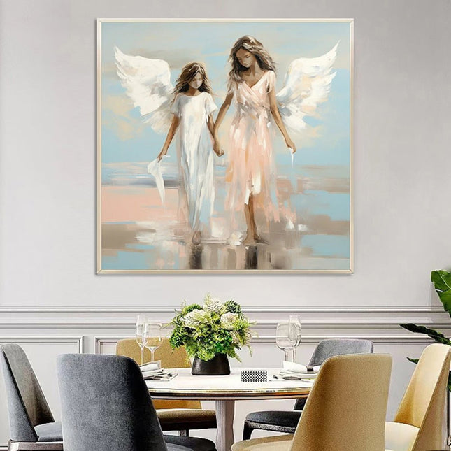 Angel Sisters Walking On Water Oil Painting On Canvas Handmade Modern Abstract Wall Art Pictures Religious Home Room Decor - Deribla Store