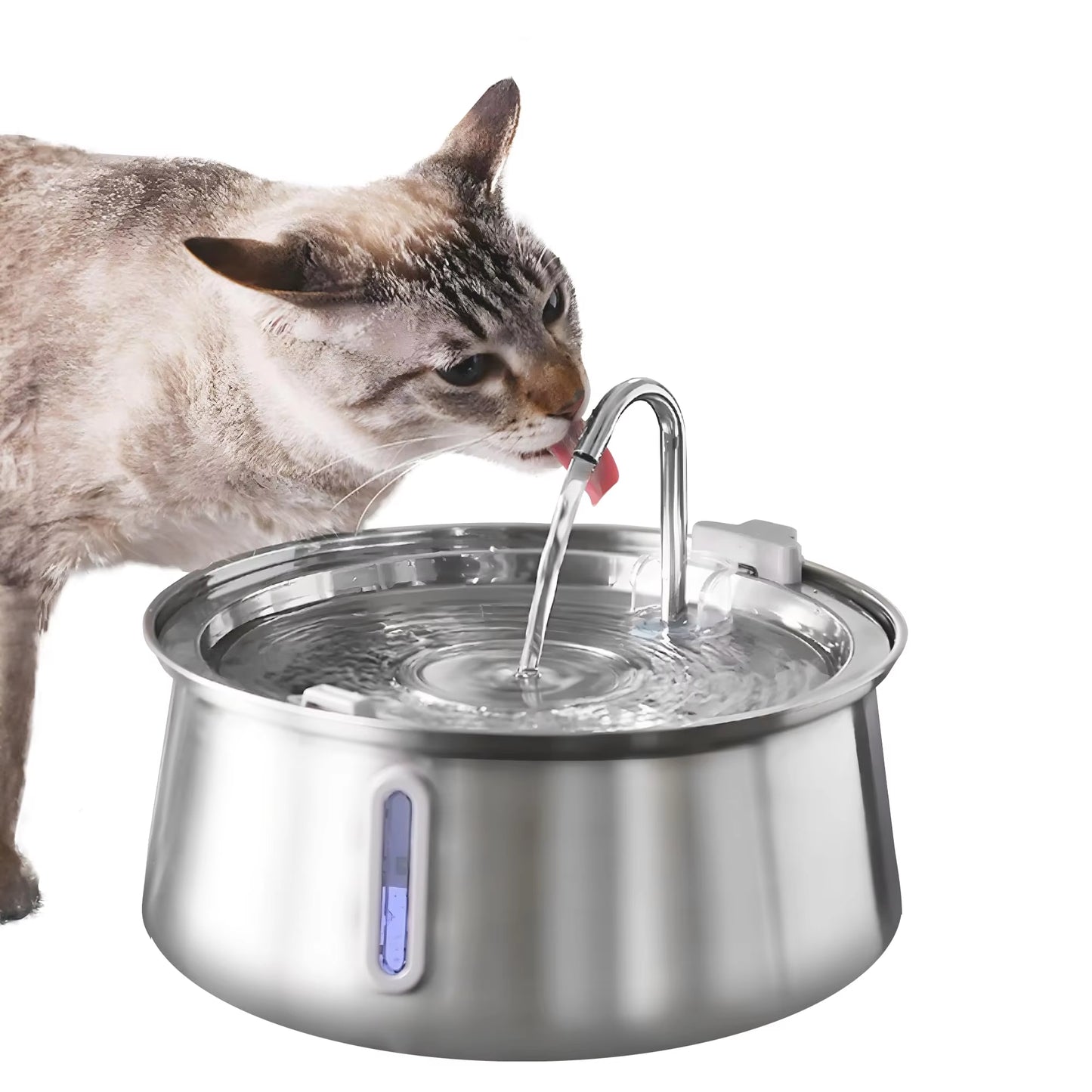 304 Stainless Steel Pet Water Fountain 4L/134 Oz Cat Automatic Water Fountain with Faucet Silent Filter Clear Window