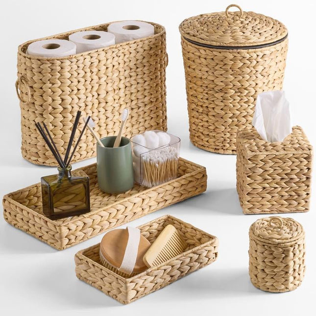 Best Choice Products 6 - Pc Water Hyacinth Bathroom Storage Set, Includes Trays, Trash Bin, Toilet Paper Storage, Tissue Box Cover, Garbage Can - Deribla Store