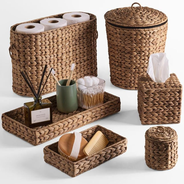 Best Choice Products 6 - Pc Water Hyacinth Bathroom Storage Set, Includes Trays, Trash Bin, Toilet Paper Storage, Tissue Box Cover, Garbage Can - Deribla Store