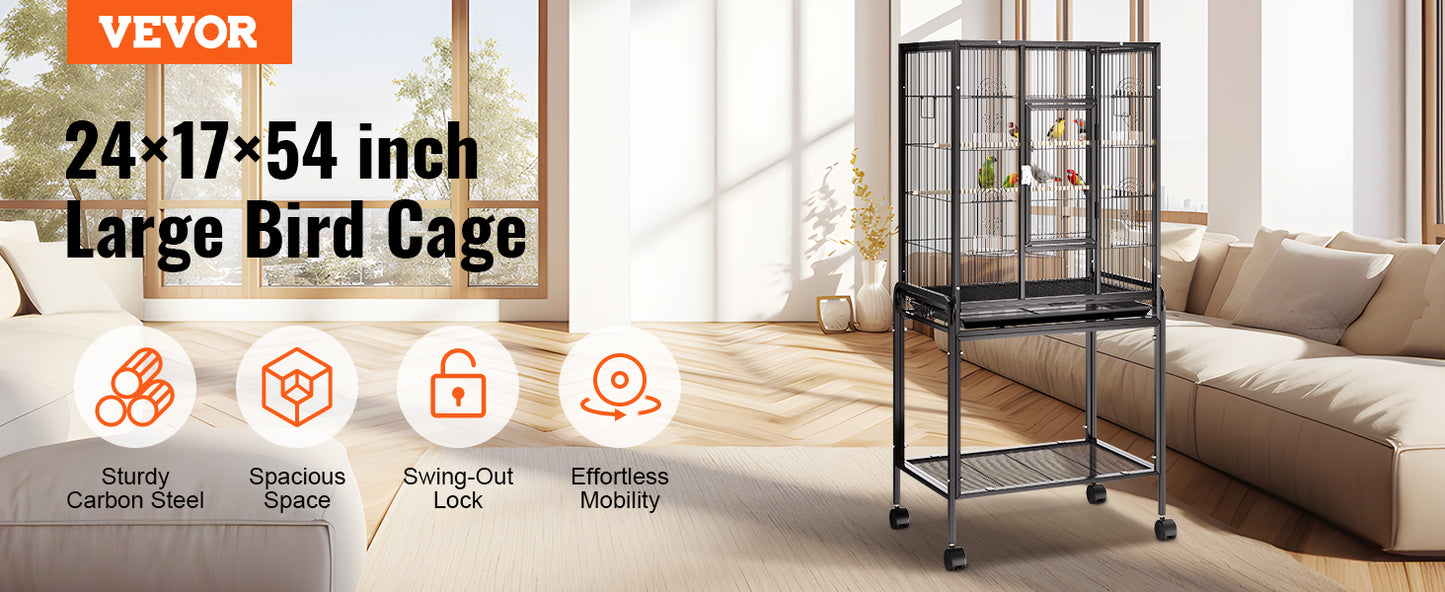 VEVOR Large Flight Bird Cage 52/54" - Carbon Steel Standing Cage with Rolling Stand for Parrots & Cockatiels - Deribla Store