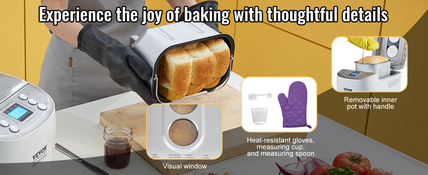 2-3 LB Automatic Bread Maker - 15-in-1 Programs, Nonstick Ceramic Pan, Gluten-Free Setting - Deribla Store