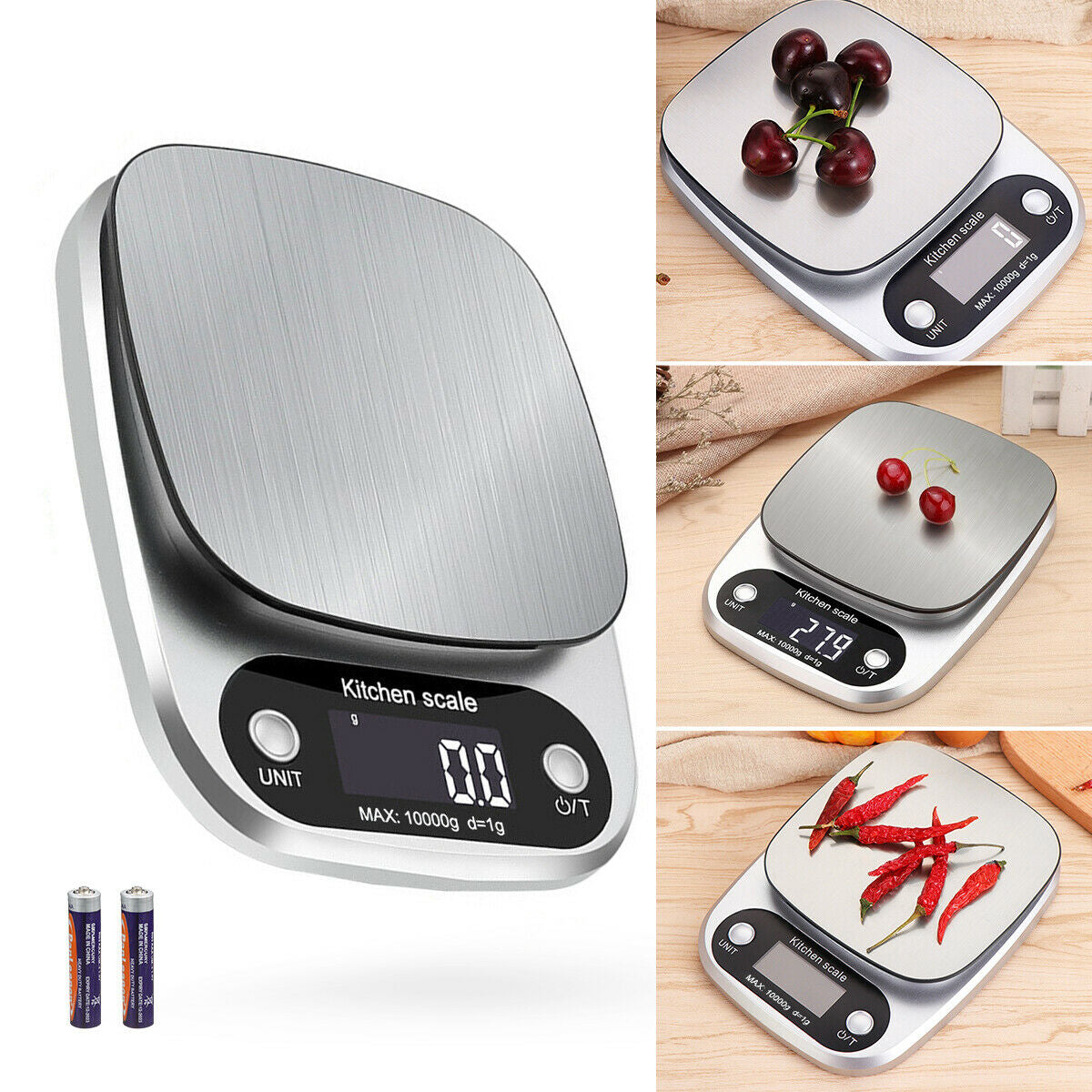 Digital Kitchen Food Diet Scale, Multifunction Weight Balance 22Lbs 1G Kitchen Scale Stainless Steel Weighing Scale for Food Diet Postal Balance Measuring