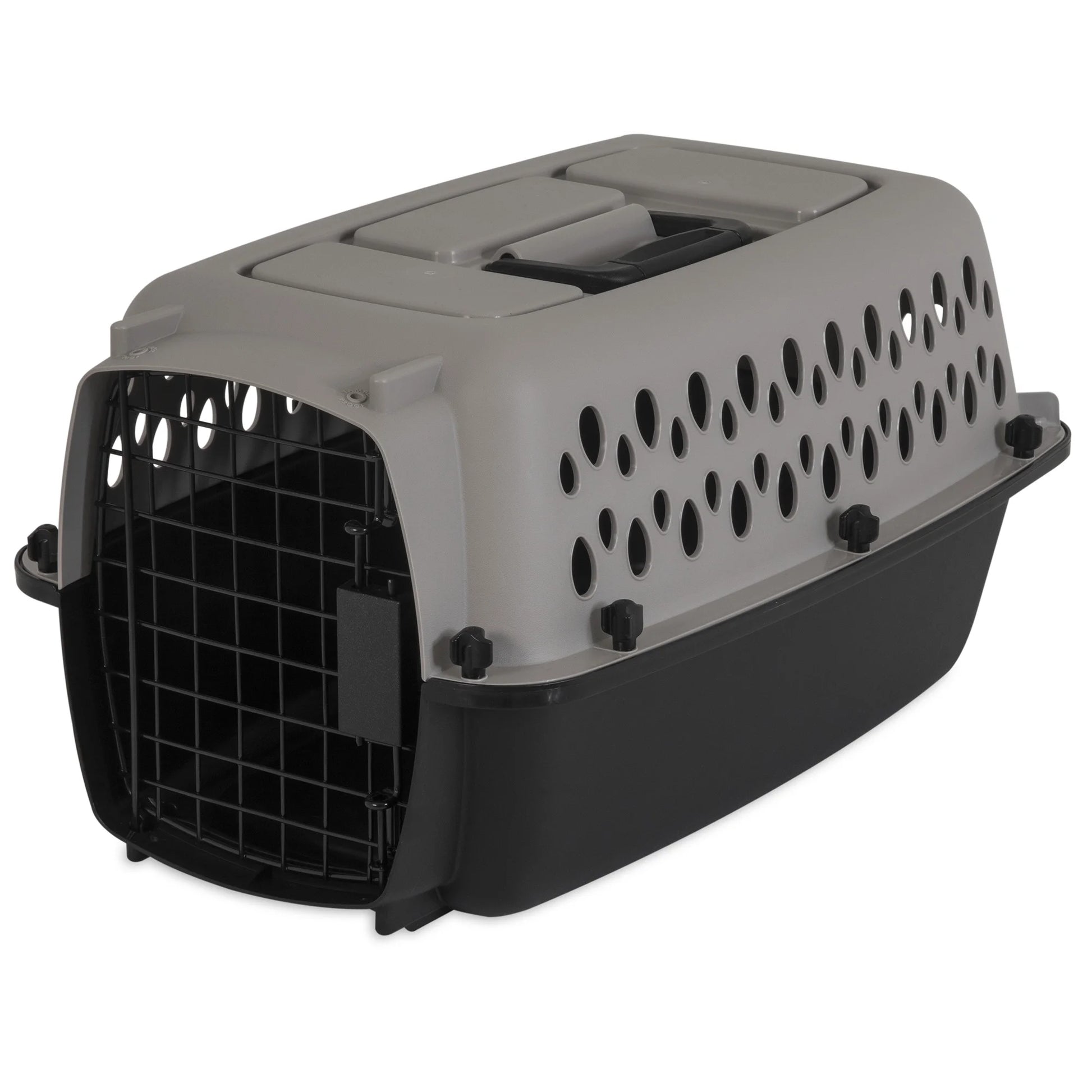 Pet Portable Kennel for Dogs, Hard-Sided Travel Carrier, Durable, Metal Door, Black & Grey, for Pets up to 10 Lbs, 19" L X 12.3" W X 10.8" H