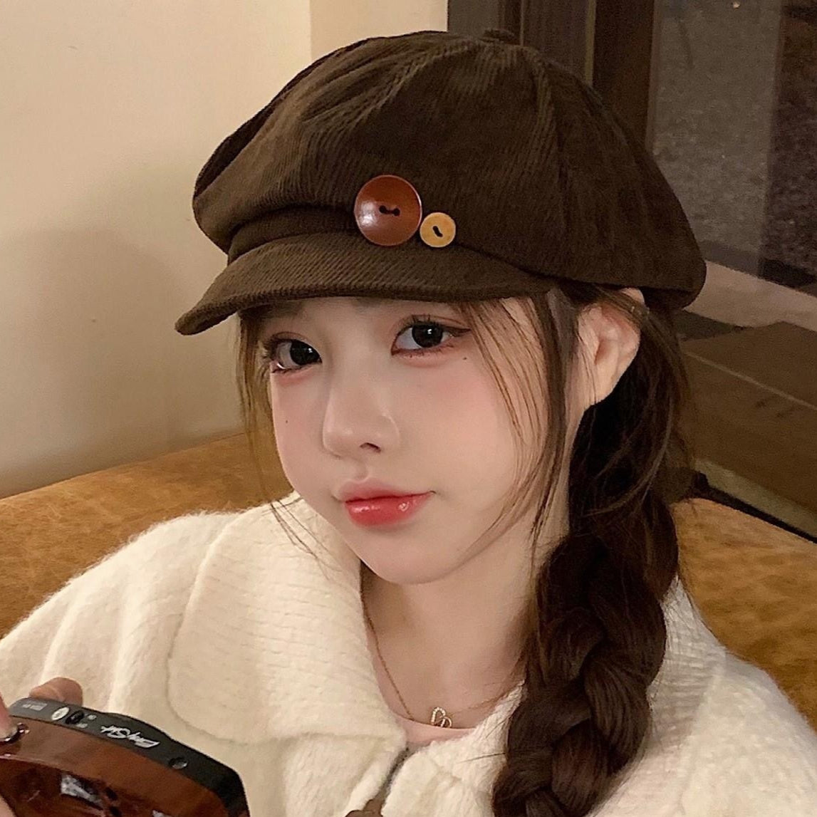 Women's Autumn Winter Japanese Brown Octagonal Cap