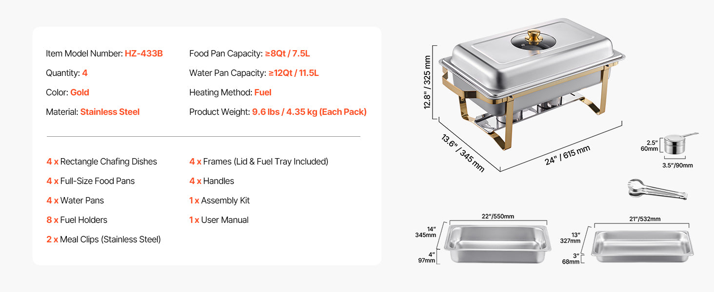 2/4-Pack Rectangular Chafing Dish Set - Stainless Steel Half-Size Pans for Catering & Events - Deribla Store