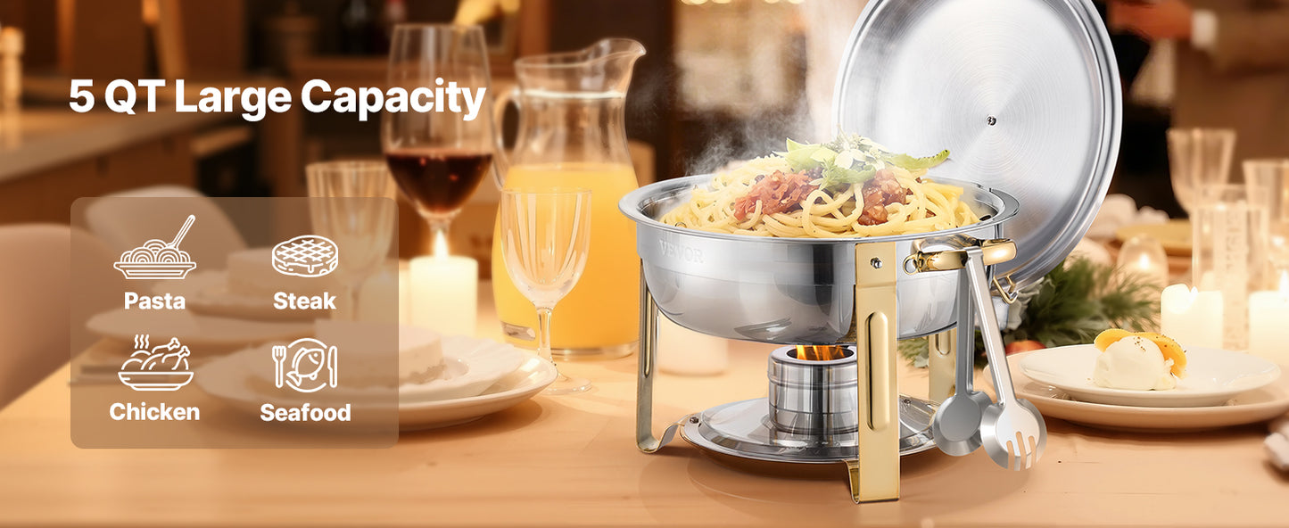 4-Pack Chafing Dish Buffet Set - Stainless Steel Round Catering Warmers with Full Size Pans - Deribla Store