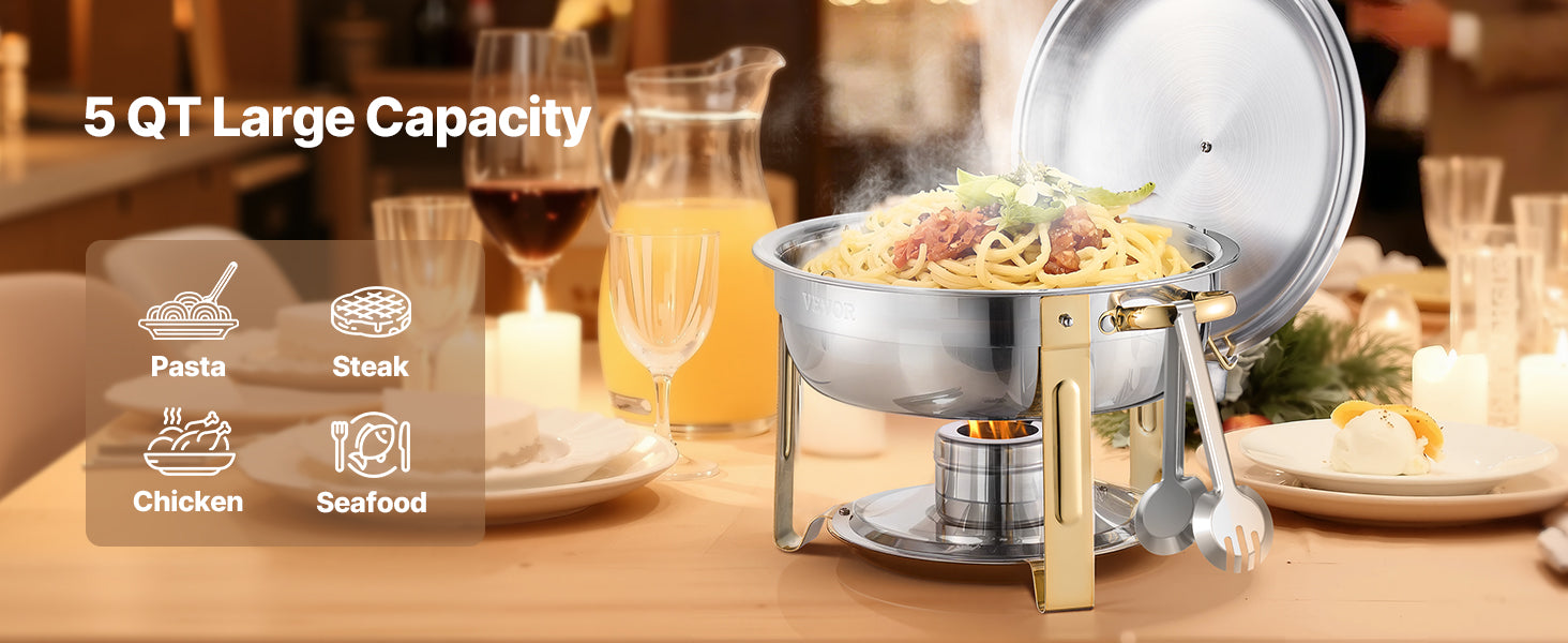 4-Pack Chafing Dish Buffet Set - Stainless Steel Round Catering Warmers with Full Size Pans - Deribla Store