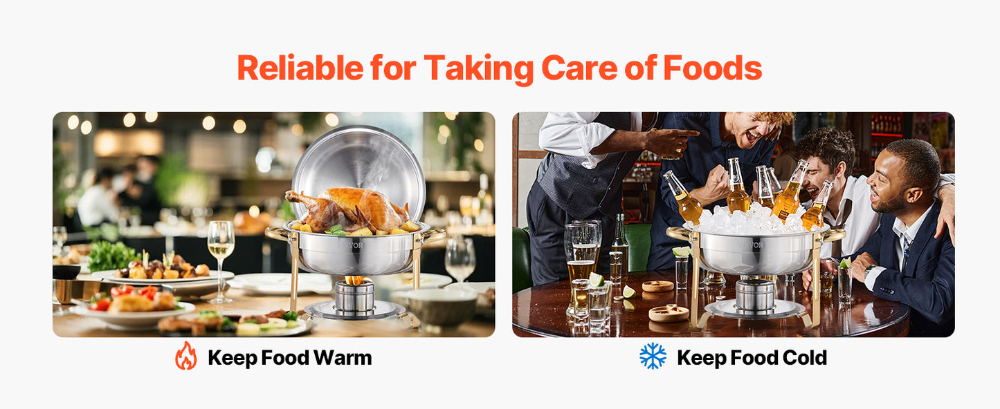 4-Pack Chafing Dish Buffet Set - Stainless Steel Round Catering Warmers with Full Size Pans - Deribla Store