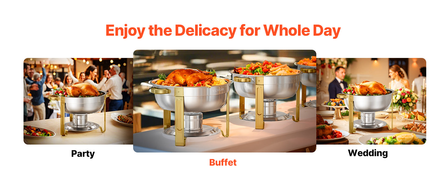 4-Pack Chafing Dish Buffet Set - Stainless Steel Round Catering Warmers with Full Size Pans - Deribla Store