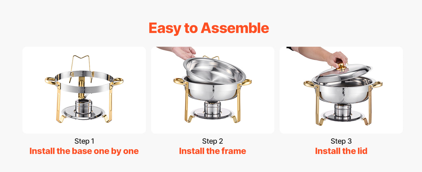 4-Pack Chafing Dish Buffet Set - Stainless Steel Round Catering Warmers with Full Size Pans - Deribla Store