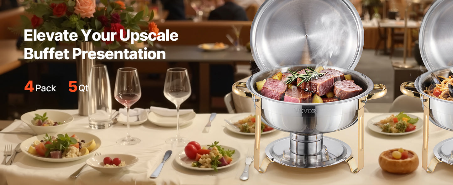 4-Pack Chafing Dish Buffet Set - Stainless Steel Round Catering Warmers with Full Size Pans - Deribla Store